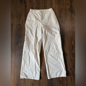 Le Lis Collection Women’s Wide Leg Cream Cargo Pants 100% Cotton, Size Small